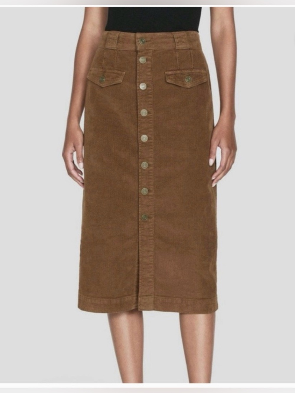FRAME The Penelope Corduroy Button-Front Midi Skirt Brown Size 2 NWT